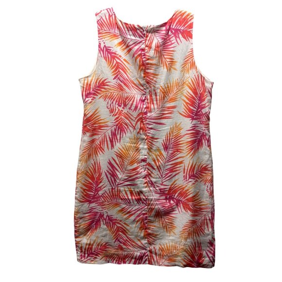 J.Jill Womens Sleeveless Tropical Print Dress Size 14 Pink & Orange Linen - Picture 3 of 7